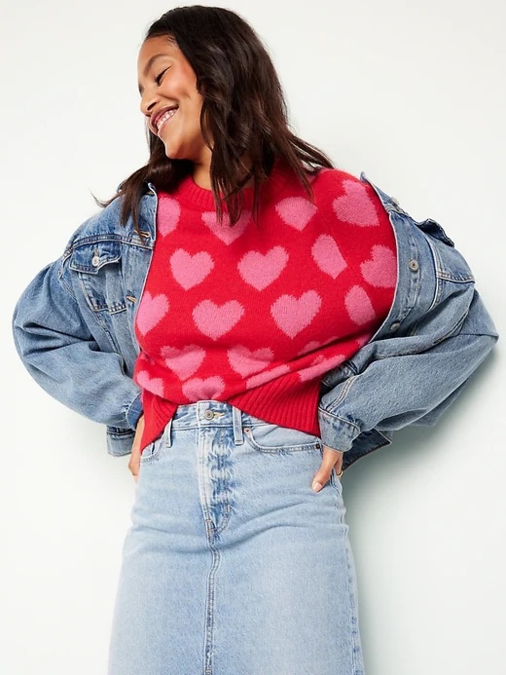 Old Navy Heart Print Red and Pink Sweater size XL NWT